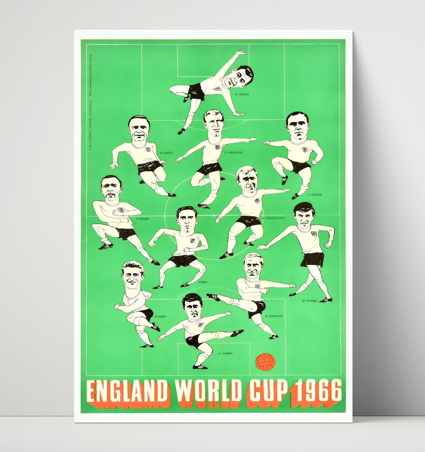 FIFA World Cup Poster England 1966 Caricature Champions Squad Illustration 16x20 Unframed Print soccer wall art print – Soccer Prints decor