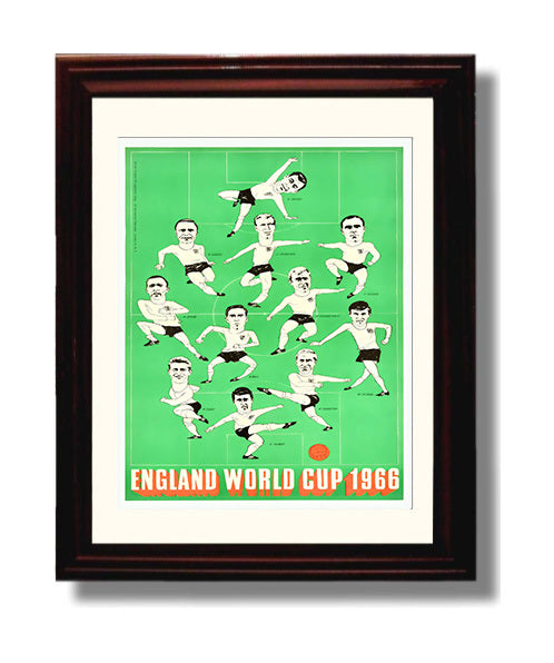 FIFA World Cup Poster England 1966 Caricature Champions Squad Illustration 8x10 Beveled Frame soccer wall art print – Soccer Prints decor