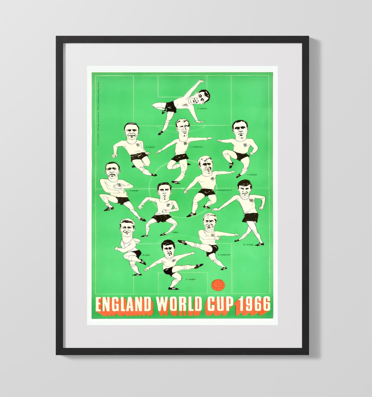 FIFA World Cup Poster England 1966 Caricature Champions Squad Illustration 16x20 Gallery Frame soccer wall art print – Soccer Prints decor