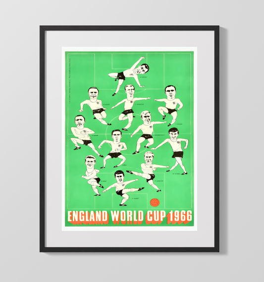 FIFA World Cup Poster England 1966 Caricature Champions Squad Illustration 16x20 Gallery Framed Artwork wall art print – soccer decor