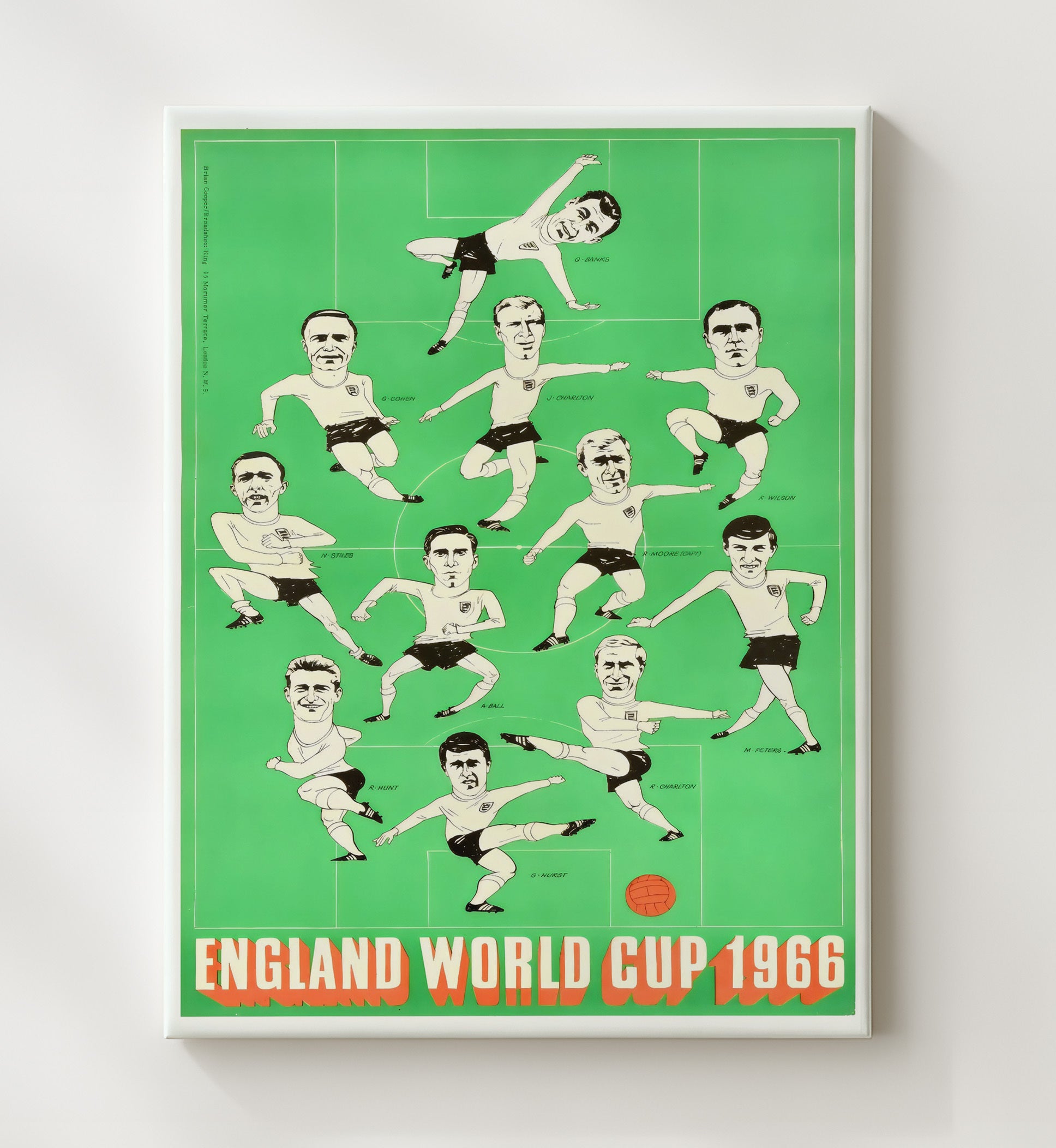 FIFA World Cup Poster England 1966 Caricature Champions Squad Illustration 20x24 Canvas soccer wall art print – Soccer Prints decor