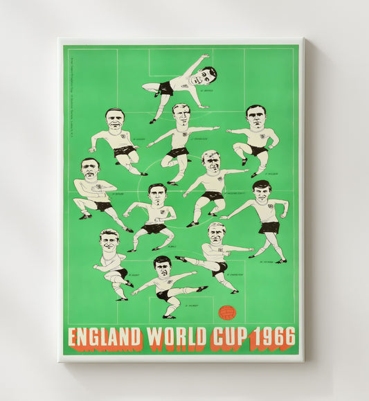 FIFA World Cup Poster England 1966 Caricature Champions Squad Illustration - Canvas soccer wall art