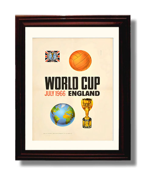 FIFA World Cup Poster England 1966 Trophy and Globe Official Design Soccer Wall 8x10 Beveled Frame soccer wall art print – Soccer Prints decor