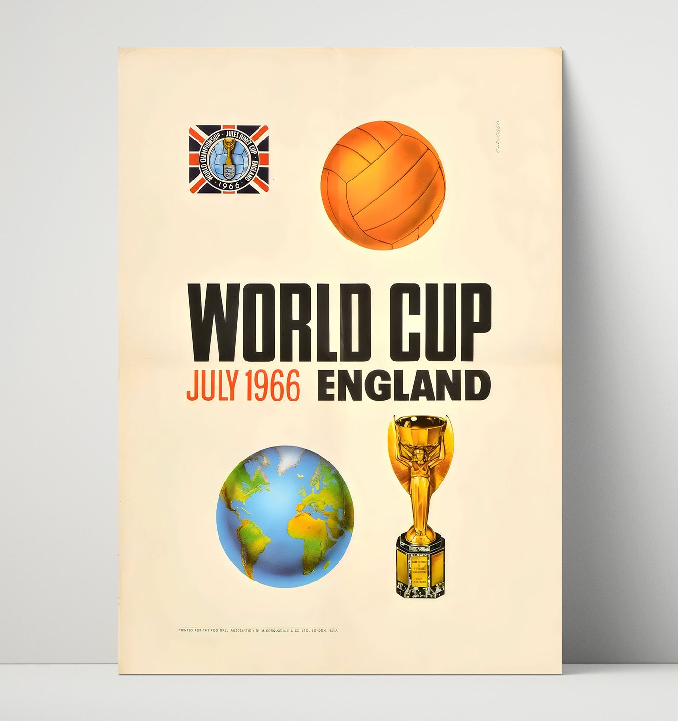FIFA World Cup Poster England 1966 Trophy and Globe Official Design Soccer Wall 16x20 Unframed Print soccer wall art print – Soccer Prints decor