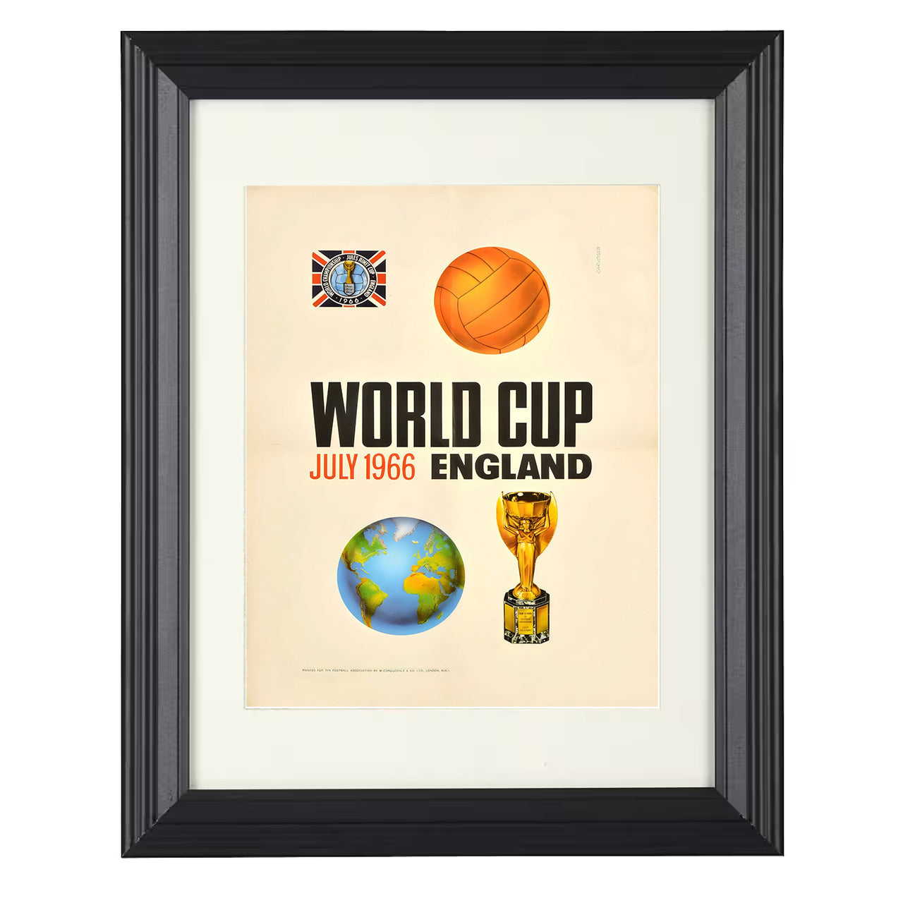 FIFA World Cup Artwork – England 1966 Trophy and Globe 8x10 matted black framed soccer wall art