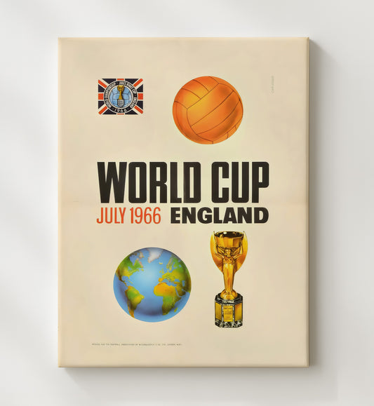 FIFA World Cup Poster England 1966 Trophy and Globe Official Design - Canvas soccer wall art