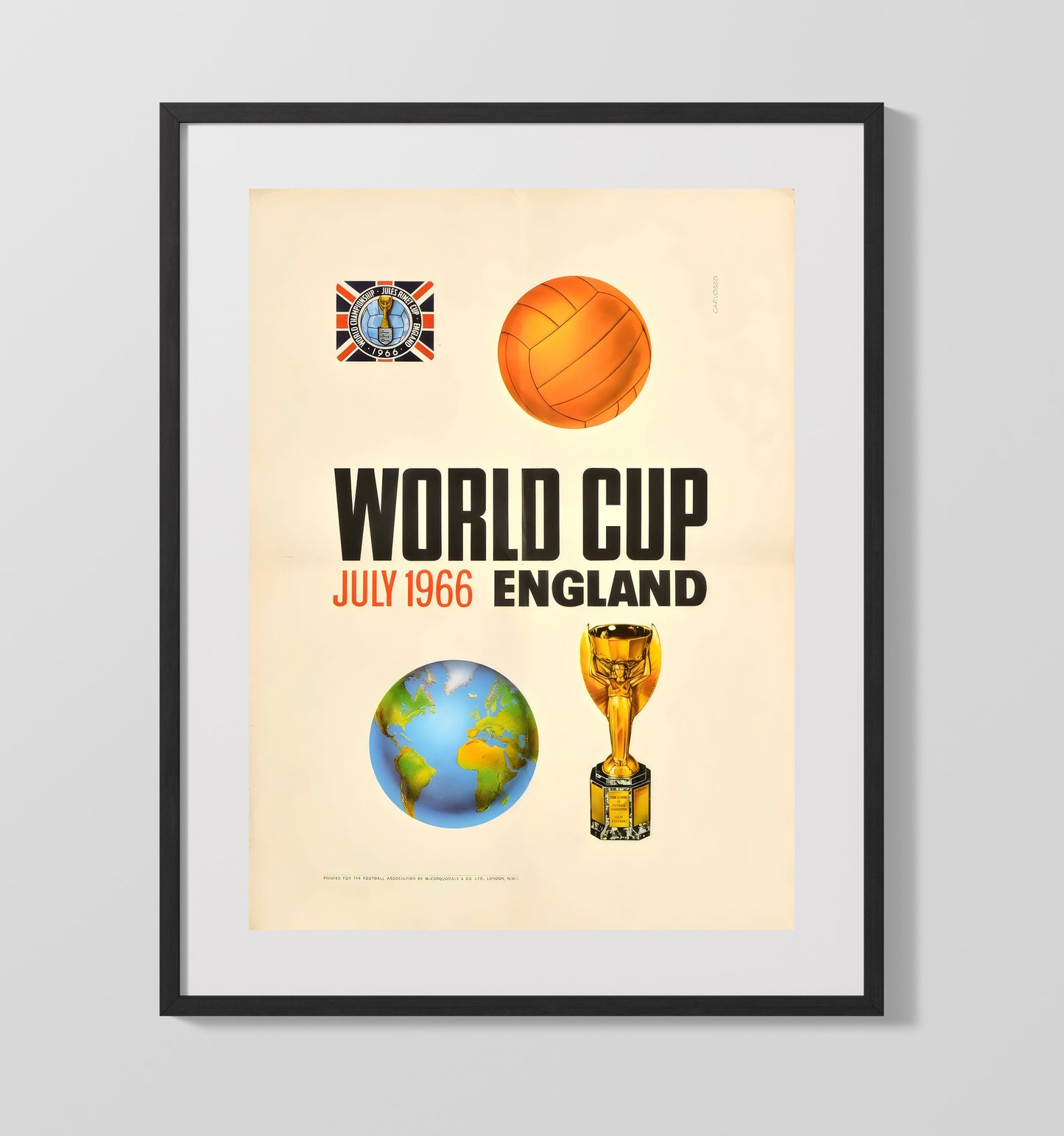 FIFA World Cup Poster England 1966 Trophy and Globe Official Design Soccer Wall 16x20 Gallery Frame soccer wall art print – Soccer Prints decor