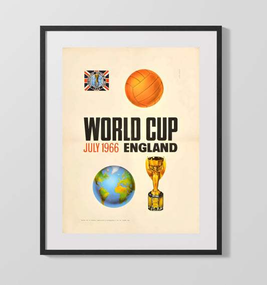 FIFA World Cup Poster England 1966 Trophy and Globe Official Design Soccer Wall 16x20 Gallery Framed Artwork wall art print – soccer decor