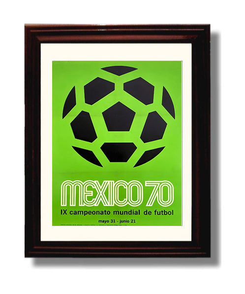 FIFA World Cup Poster Mexico 1970 Official Emblem Green Edition Soccer Print 8x10 Beveled Frame soccer wall art print – Soccer Prints decor