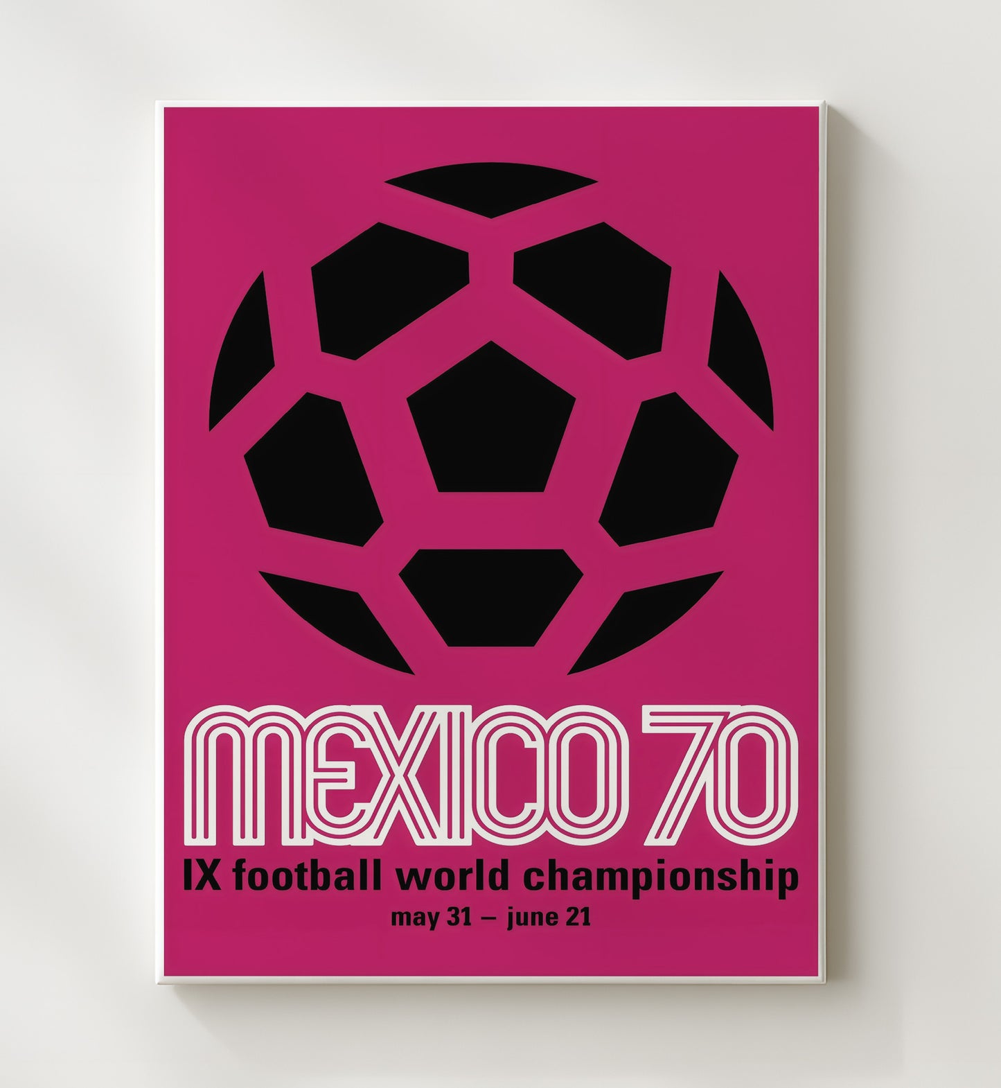 FIFA World Cup Poster Mexico 1970 Pink Graphic Emblem Edition Soccer Print 20x24 Canvas soccer wall art print – Soccer Prints decor