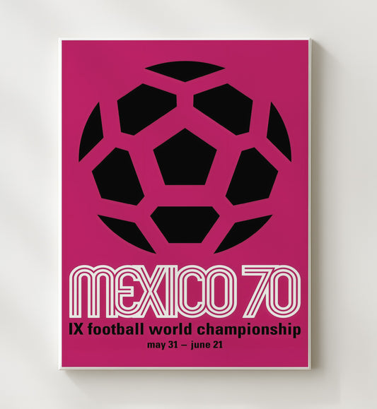 FIFA World Cup Poster Mexico 1970 Pink Graphic Emblem Edition - Canvas soccer wall art