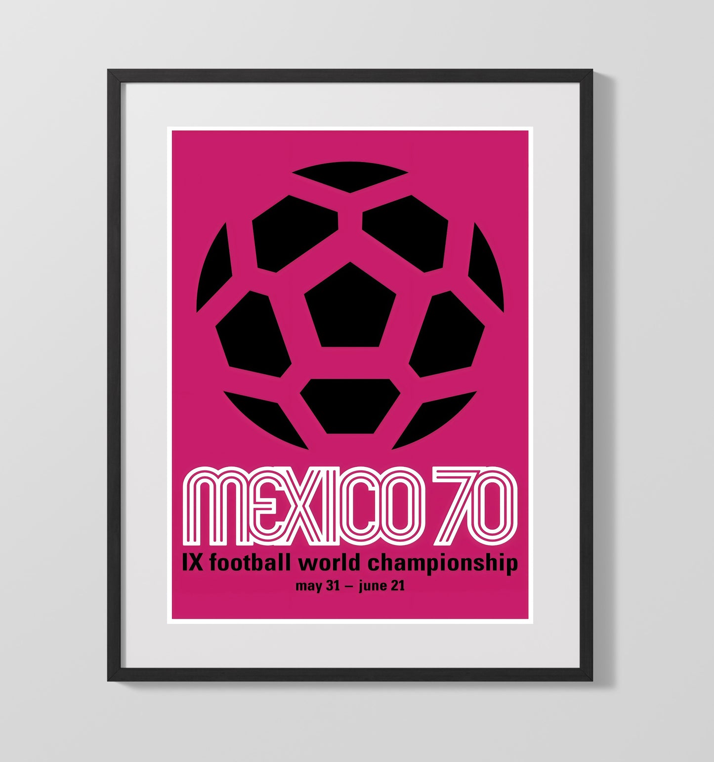 FIFA World Cup Poster Mexico 1970 Pink Graphic Emblem Edition Soccer Print 16x20 Gallery Frame soccer wall art print – Soccer Prints decor