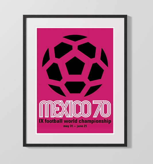 FIFA World Cup Poster Mexico 1970 Pink Graphic Emblem Edition Soccer Print 16x20 Gallery Framed Artwork wall art print – soccer decor