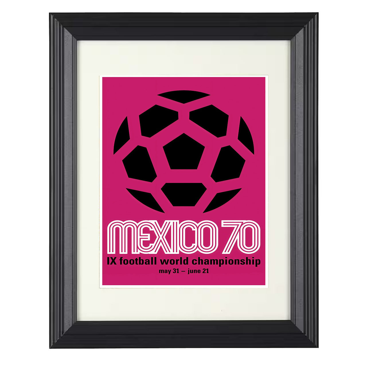 FIFA World Cup Artwork – Mexico 1970 Pink Emblem 8x10 matted black framed soccer wall art