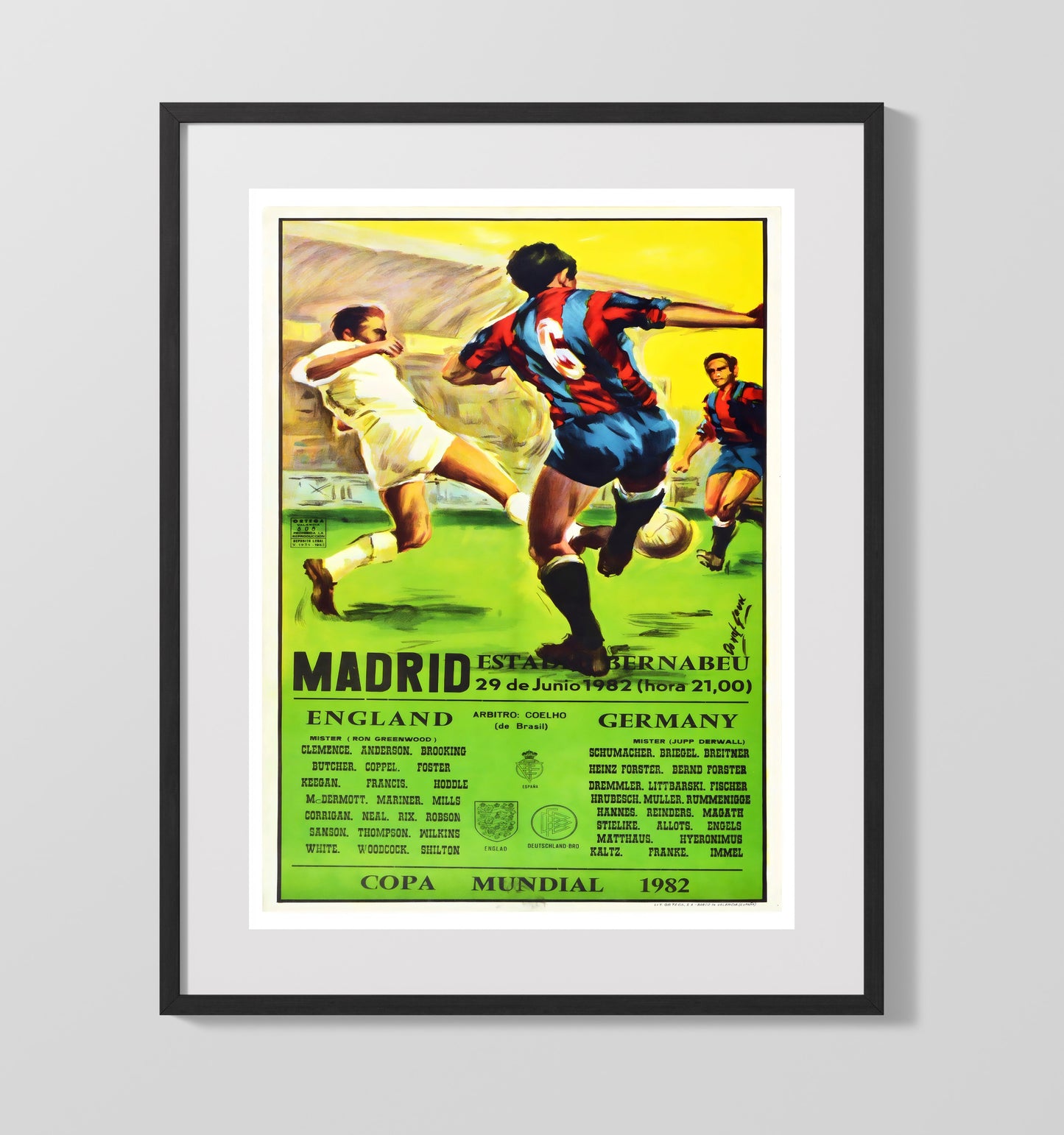 FIFA World Cup Poster Spain 1982 Madrid England vs Germany Match Artwork Soccer 16x20 Gallery Frame soccer wall art print – Soccer Prints decor