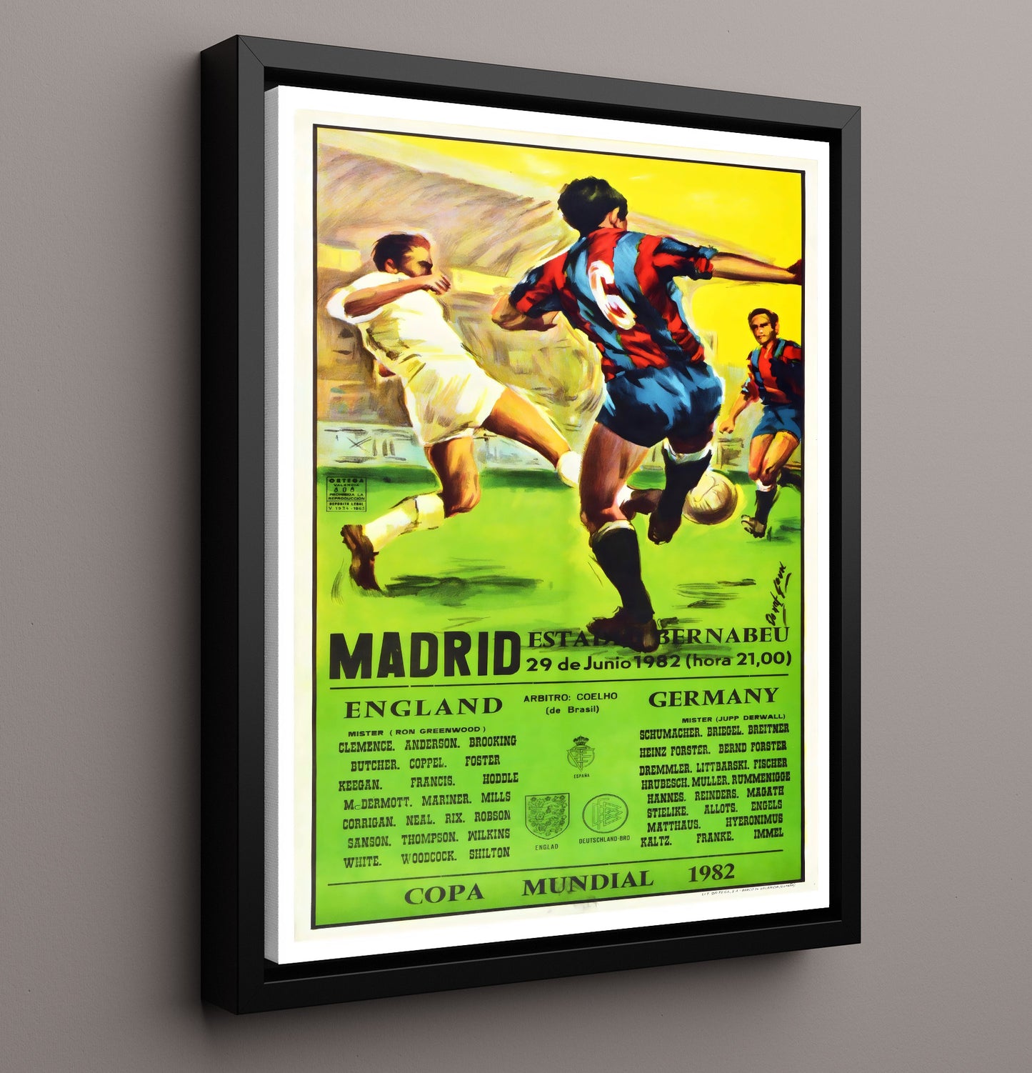 FIFA World Cup Poster Spain 1982 Madrid England vs Germany Match Artwork Soccer 16x20 Framed Canvas soccer wall art print – Soccer Prints decor