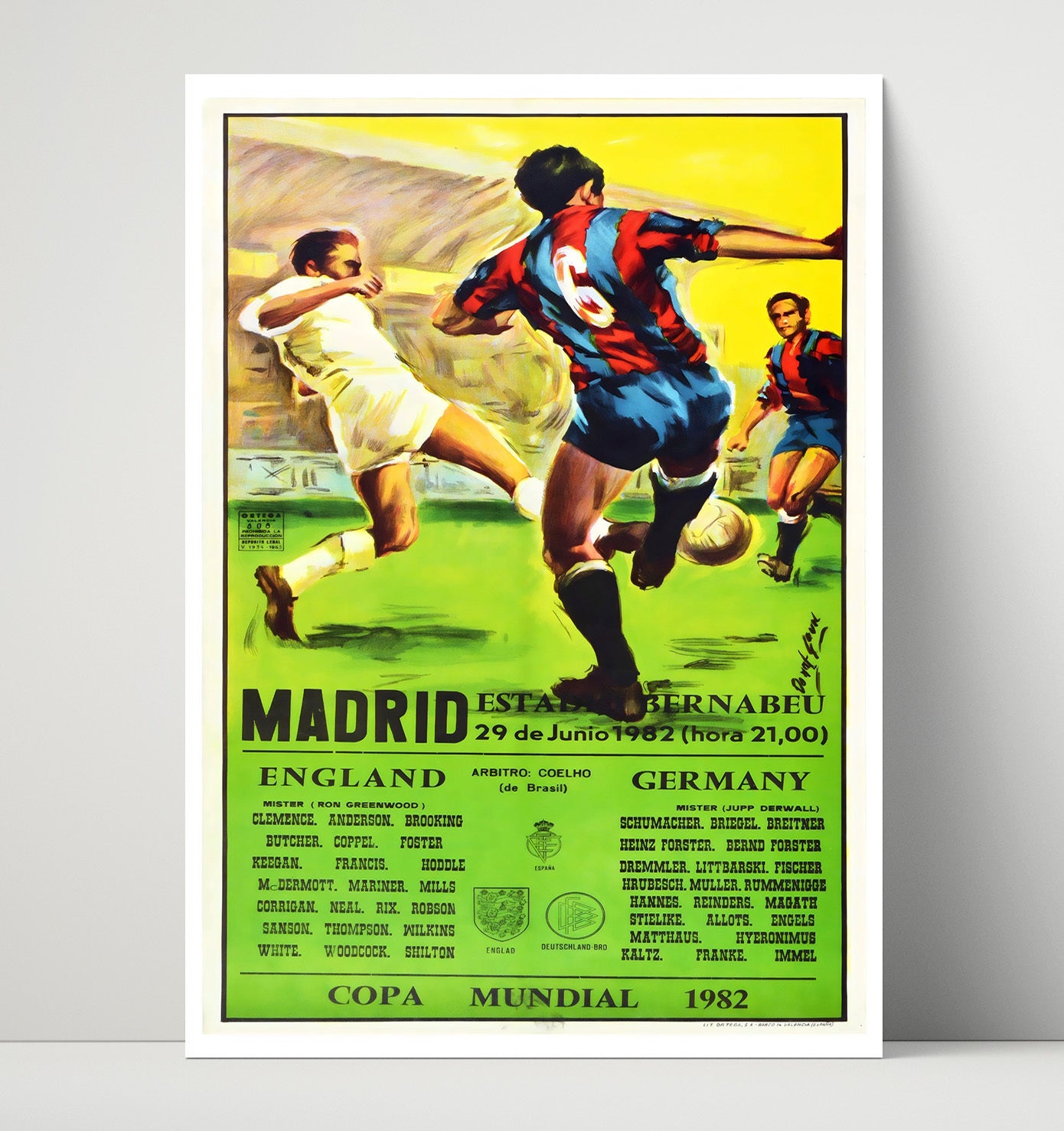 FIFA World Cup Poster Spain 1982 Madrid England vs Germany Match Artwork Soccer 16x20 Unframed Print soccer wall art print – Soccer Prints decor
