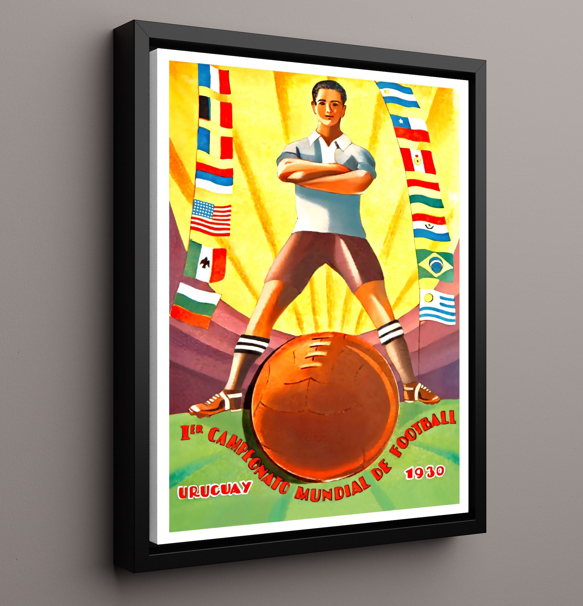 FIFA World Cup Poster Uruguay 1930 First World Cup Championship Artwork Soccer 16x20 Framed Canvas soccer wall art print – Soccer Prints decor