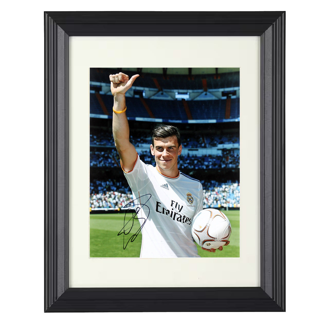 Gareth Bale – Real Madrid Victory Salute Stadium Moment 8x10 matted black framed soccer wall art