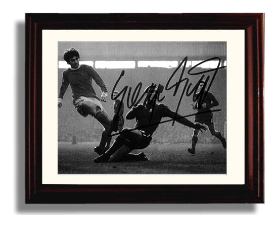 George Best Manchester United Sliding Finish Goal Vintage Match Action Soccer 8x10 Beveled Frame soccer wall art print – Soccer Prints decor