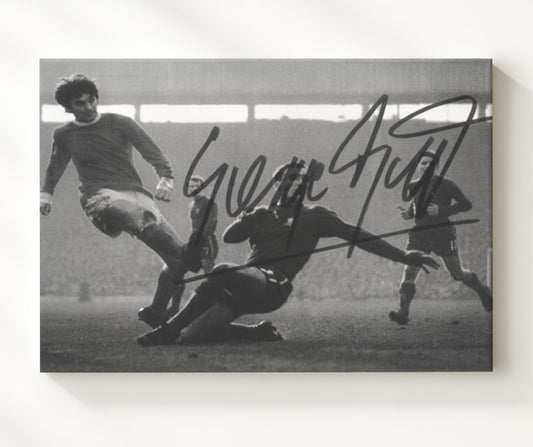 George Best Manchester United Sliding Finish Goal Classic Match Action - Canvas soccer wall art