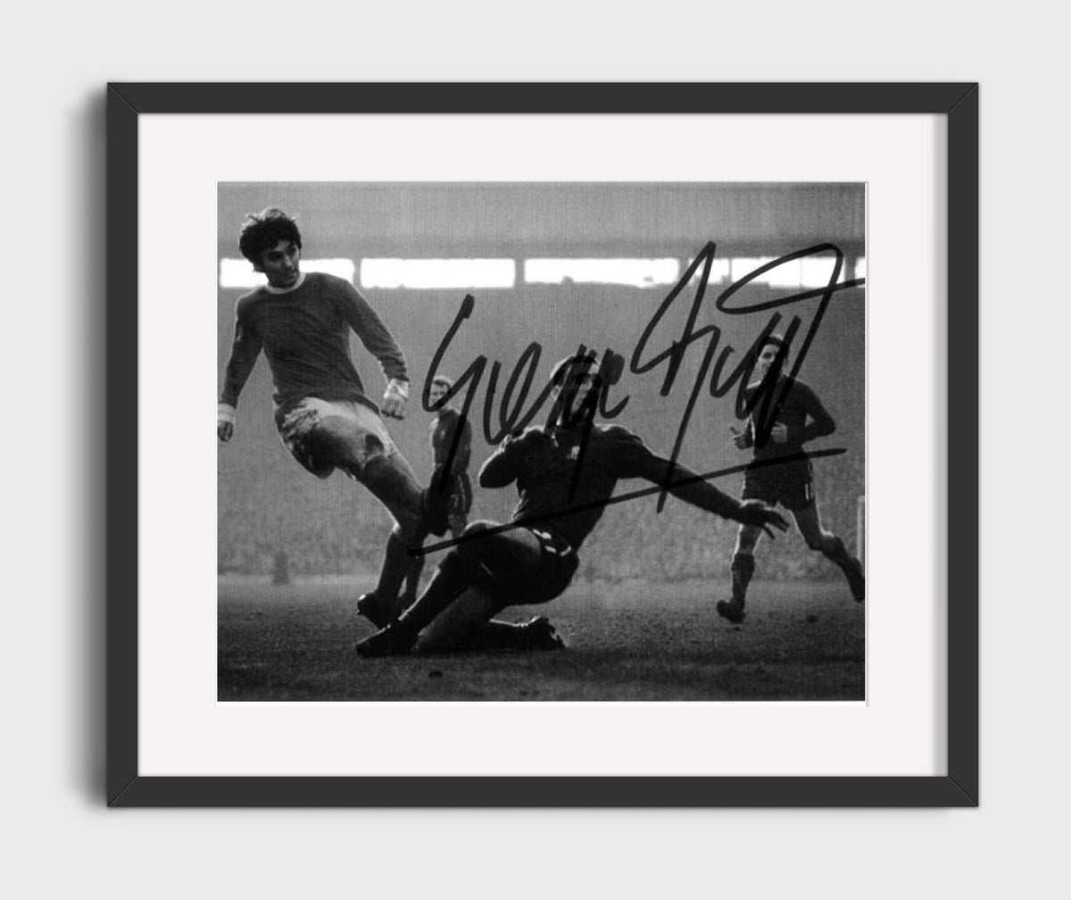 George Best Manchester United Sliding Finish Goal Classic Match Action - Gallery Frame soccer wall art