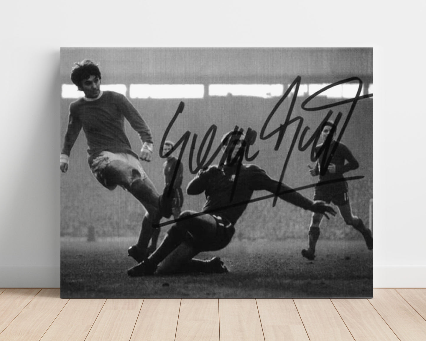 George Best Manchester United Sliding Finish Goal Vintage Match Action Soccer 16x20 Unframed Print soccer wall art print – Soccer Prints decor
