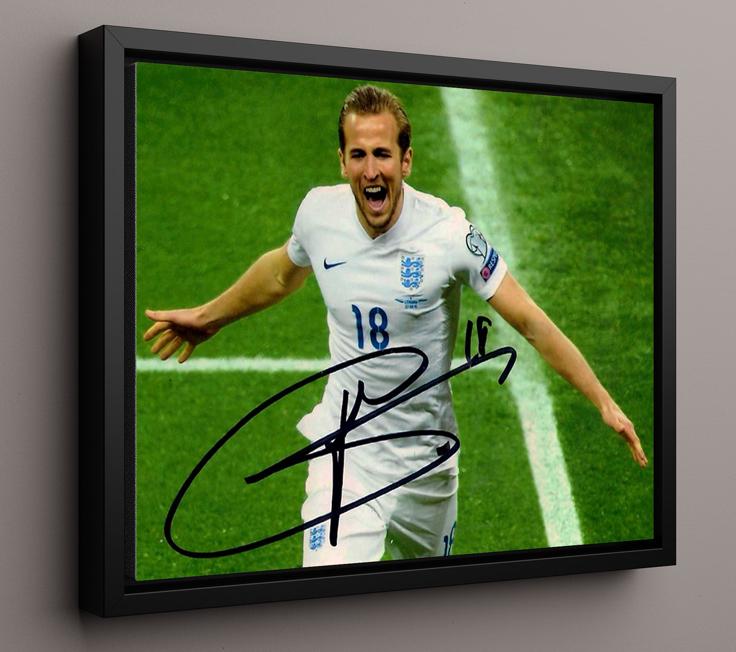 Harry Kane England Goal Celebration Print Striker Icon Soccer Print 16x20 Framed Canvas soccer wall art print – Soccer Prints decor