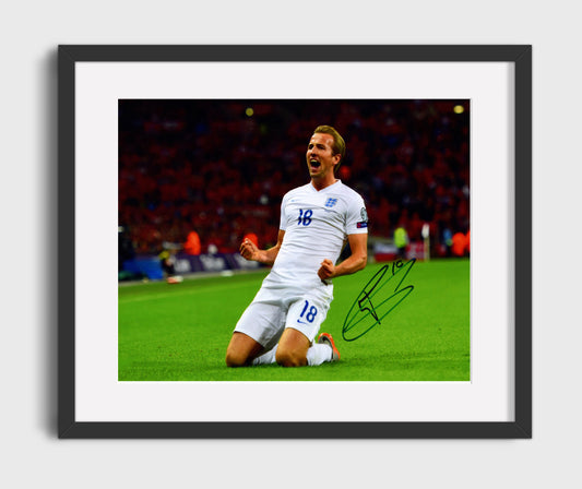Harry Kane England Scoring Slide Goal Celebration Print Soccer Print 16x20 Gallery Framed Artwork wall art print – soccer decor