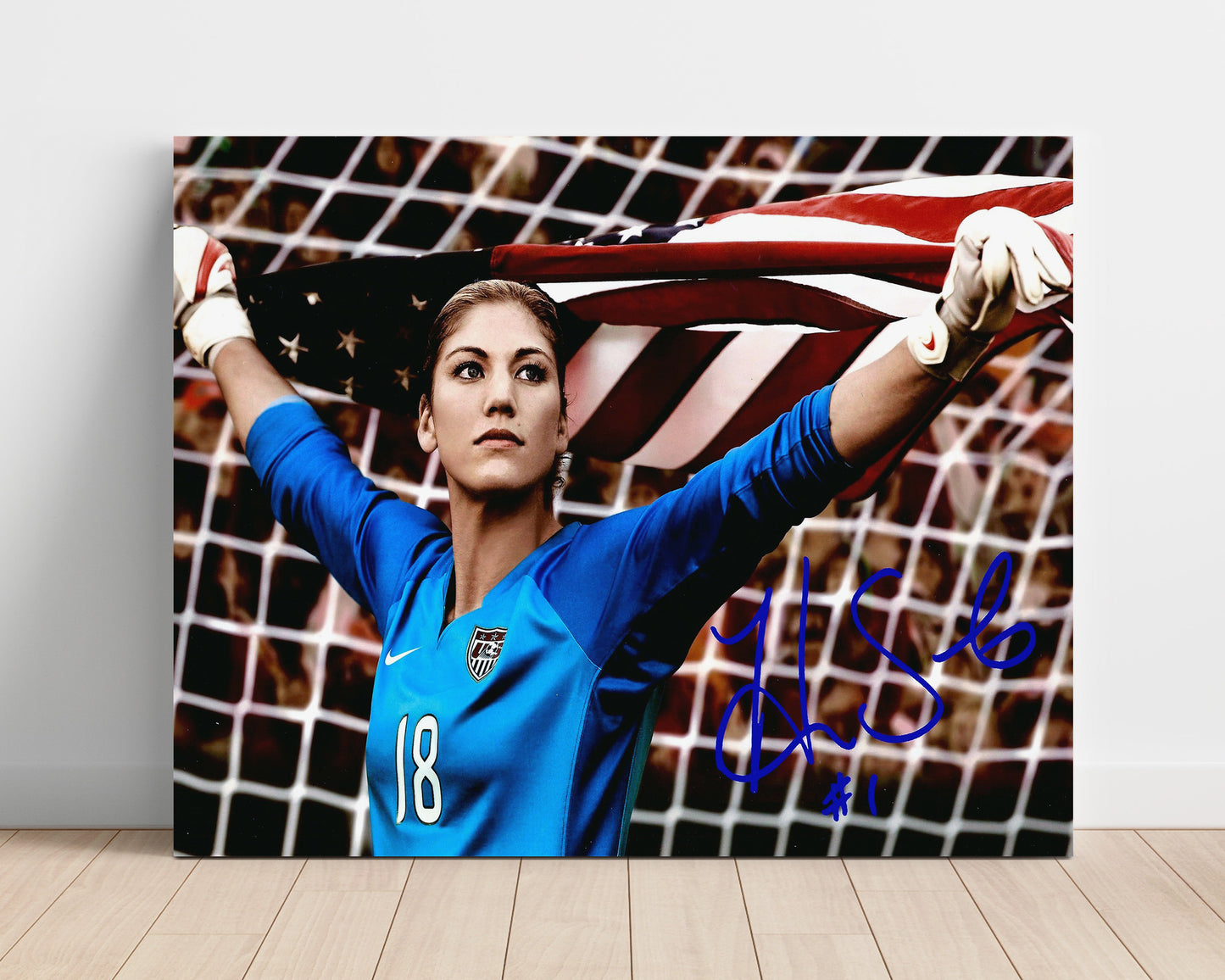 Hope Solo USA Flag Celebration Soccer Print 16x20 Unframed Print soccer wall art print – Soccer Prints decor