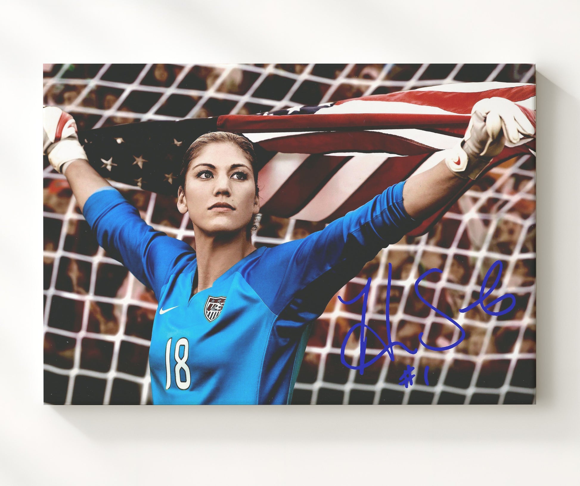 Hope Solo USA Flag Celebration Soccer Print 20x24 Canvas soccer wall art print – Soccer Prints decor