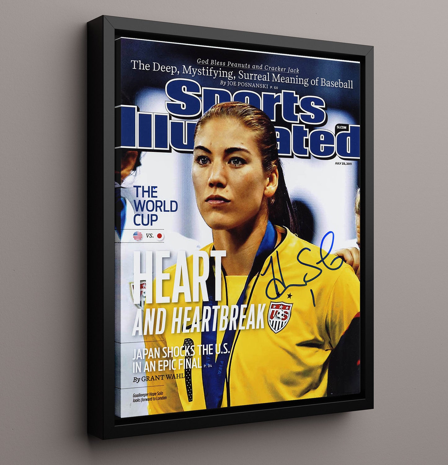 Hope Solo USA SI Cover Heart and Heartbreak 2011 Soccer Print 16x20 Framed Canvas soccer wall art print – Soccer Prints decor