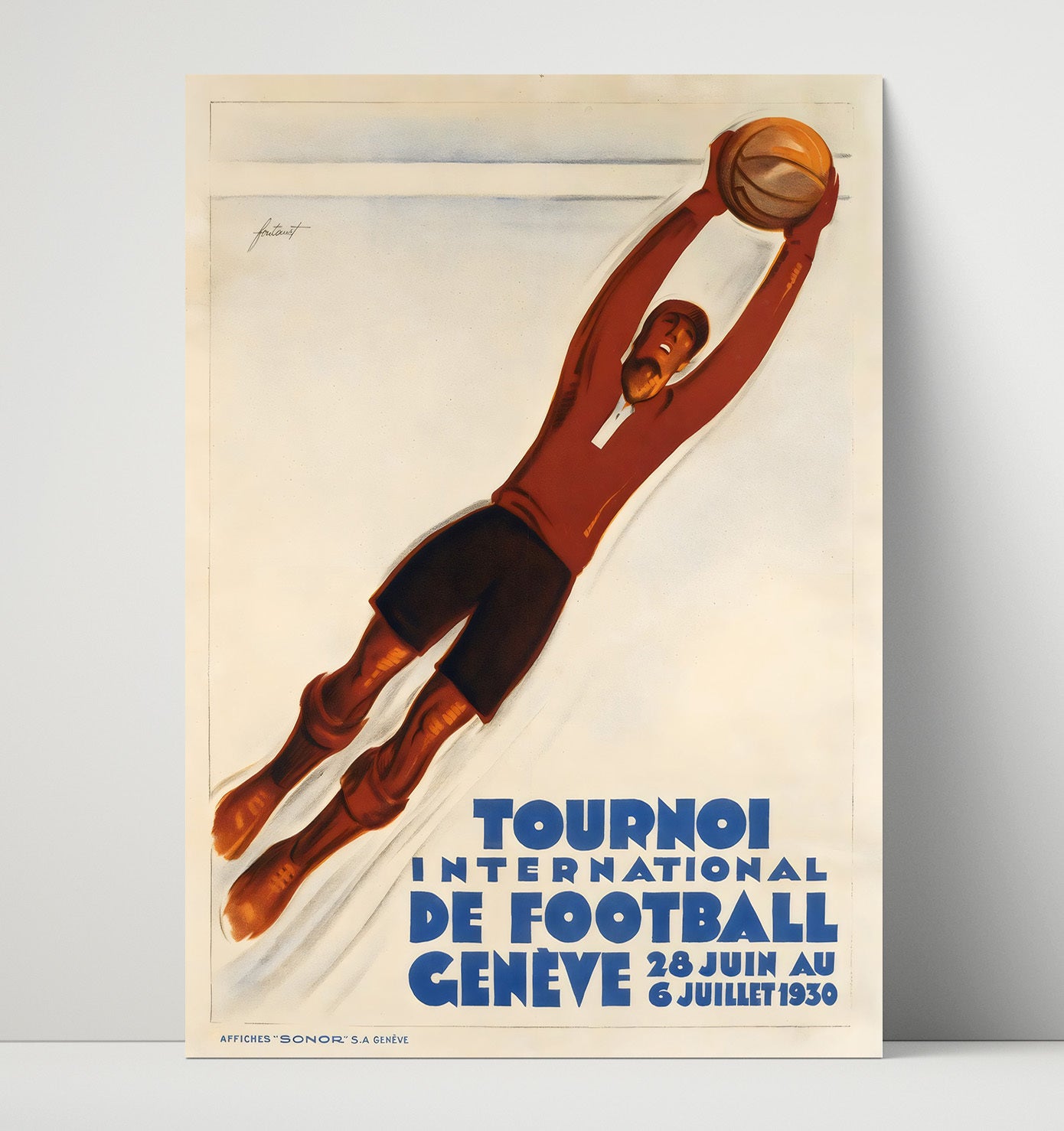 International Football Poster Geneva 1930 Goalkeeper Flying Save Artwork Soccer 16x20 Unframed Print soccer wall art print – Soccer Prints decor