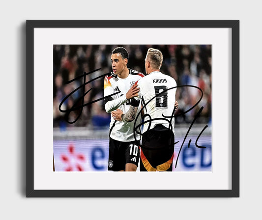 Jamal Musiala and Toni Kroos Germany Midfield Maestros Soccer Print 16x20 Gallery Framed Artwork wall art print – soccer decor