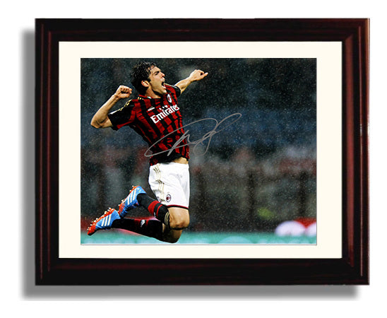 Kaka AC Milan Goal Celebration Print Leap Soccer Print 8x10 Beveled Frame soccer wall art print – Soccer Prints decor