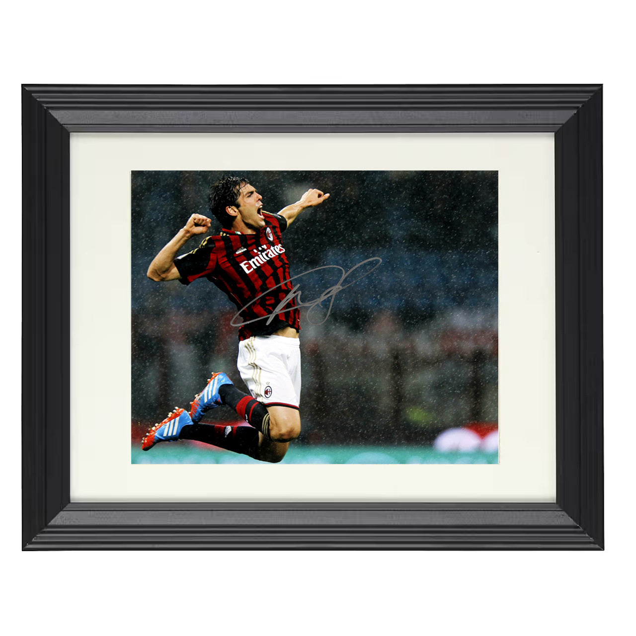 Kaká – AC Milan Goal Celebration Leap 8x10 matted black framed soccer wall art