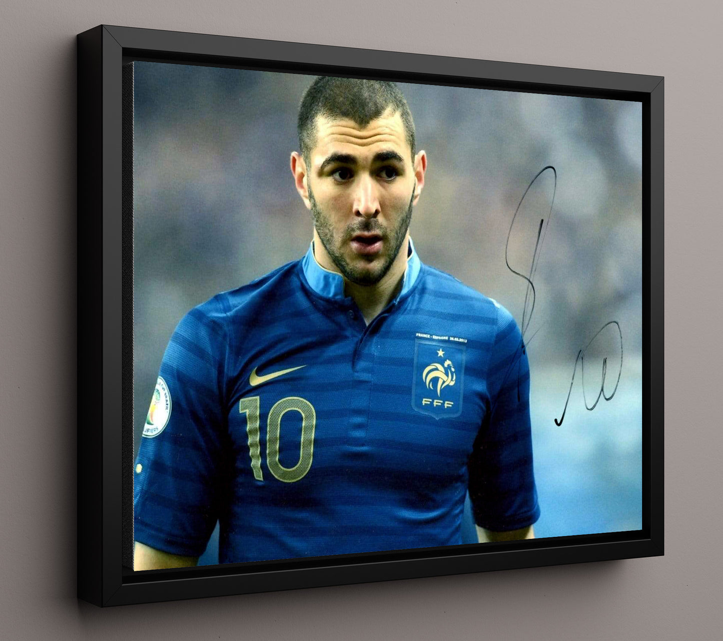 Karim Benzema France Goal Hunter Striker Action Soccer Print 16x20 Framed Canvas soccer wall art print – Soccer Prints decor