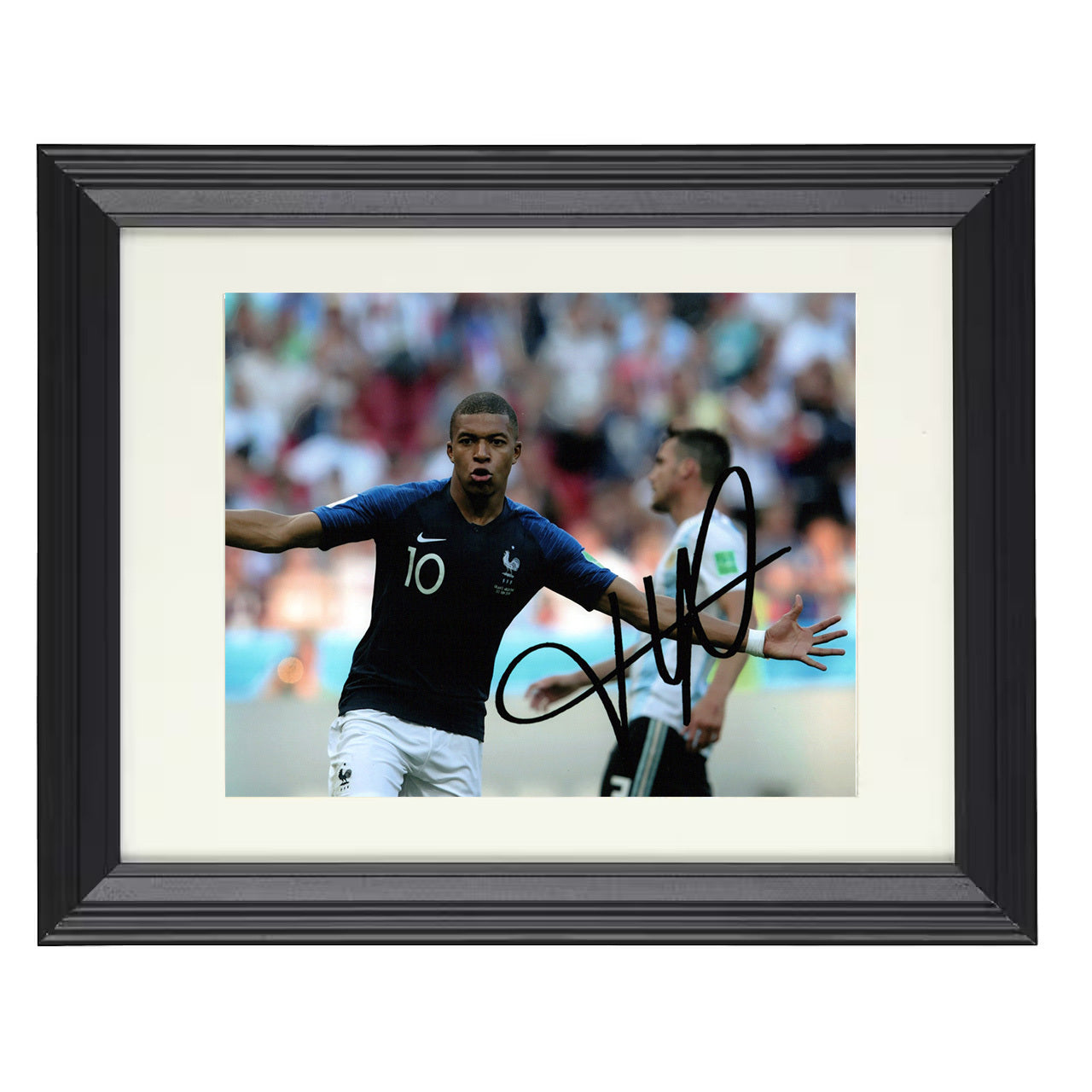 Kylian Mbappé – France World Cup 2018 Goal Celebration 8x10 matted black framed soccer wall art