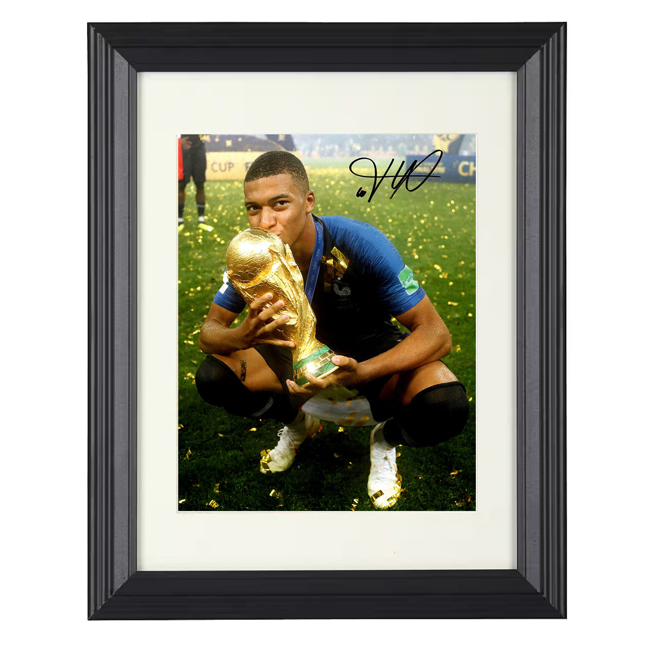 Kylian Mbappé – France World Cup Champion Golden Boy 2018 8x10 matted black framed soccer wall art