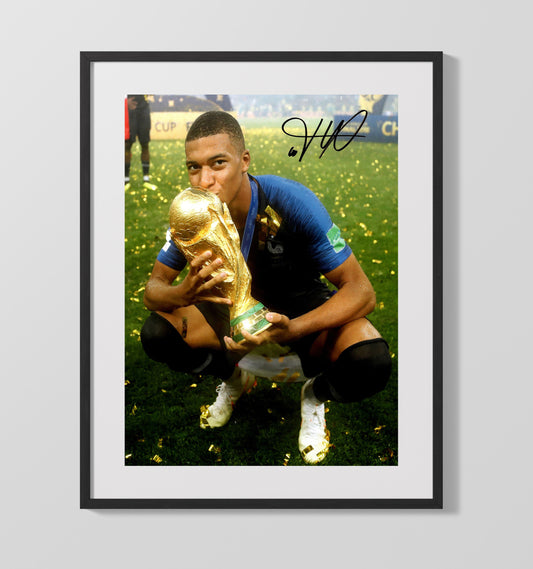 Kylian Mbappe France World Cup Champion Golden Boy 2018 Soccer Print 16x20 Gallery Framed Artwork wall art print – soccer decor