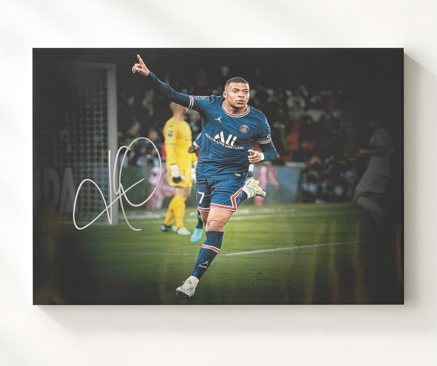 Kylian Mbappe Real Madrid Jet Speed Goal Celebration Print Soccer Print 20x24 Canvas soccer wall art print – Soccer Prints decor