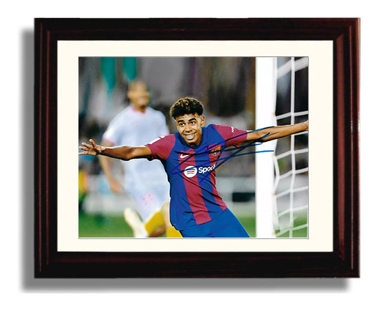 Lamine Yamal FC Barcelona Goal Celebration Print Arms Wide Soccer Print 8x10 Beveled Frame soccer wall art print – Soccer Prints decor