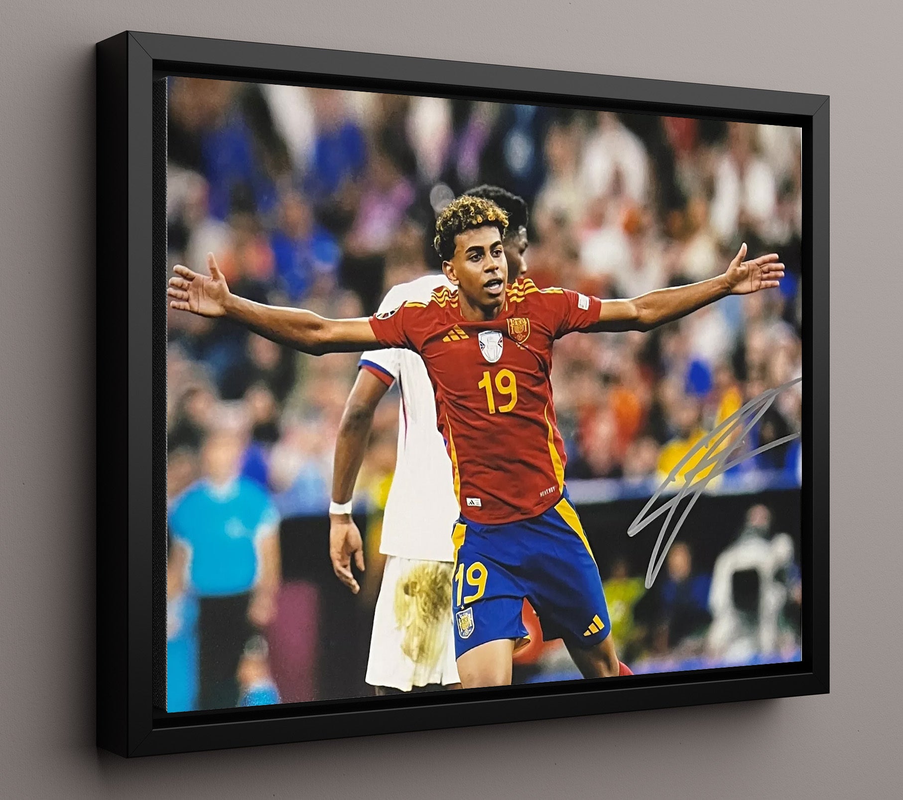 Lamine Yamal FC Barcelona Golden Boy Celebration Soccer Print 16x20 Framed Canvas soccer wall art print – Soccer Prints decor
