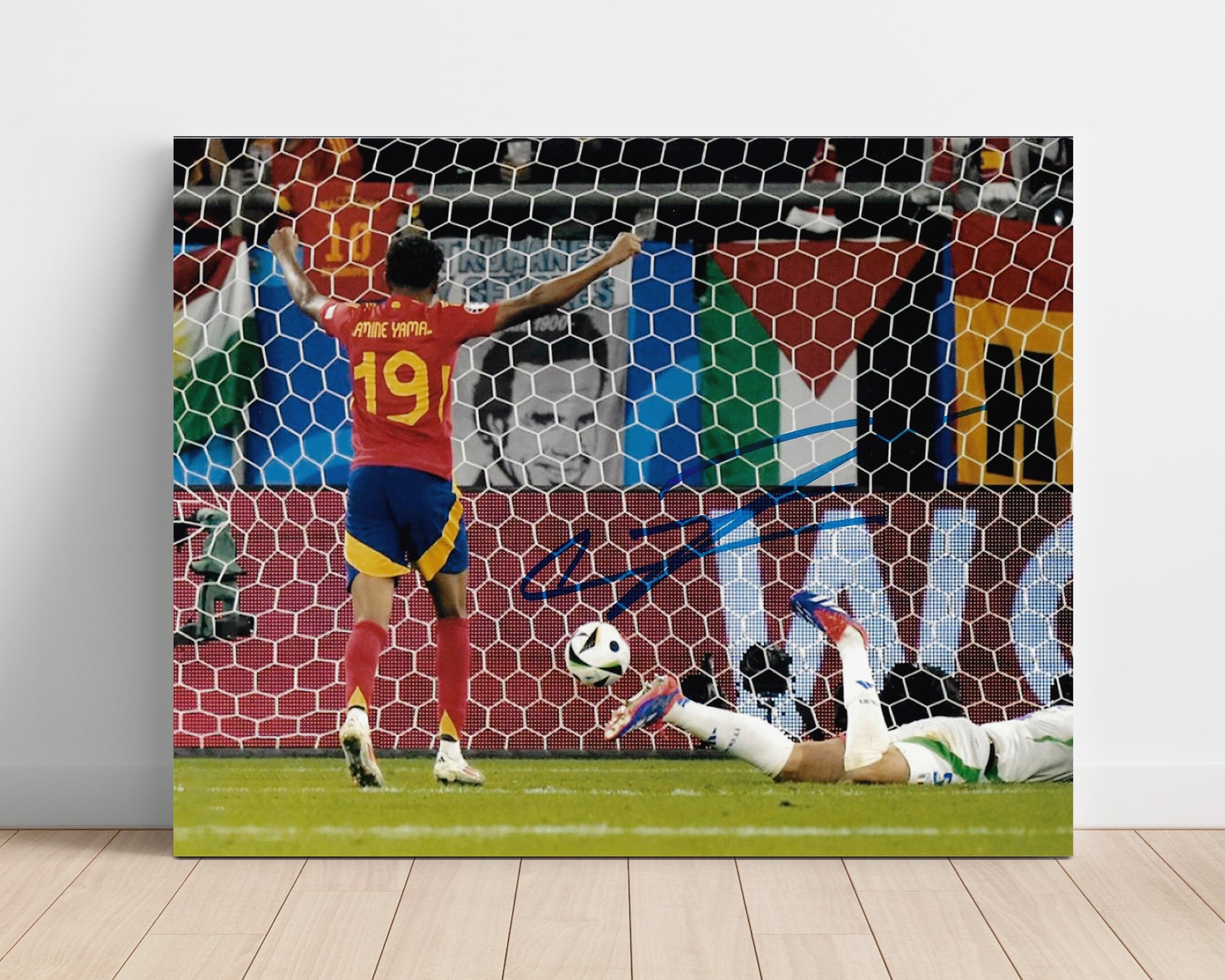 Lamine Yamal Spain Goal Celebration Print at Net Soccer Print 16x20 Unframed Print soccer wall art print – Soccer Prints decor