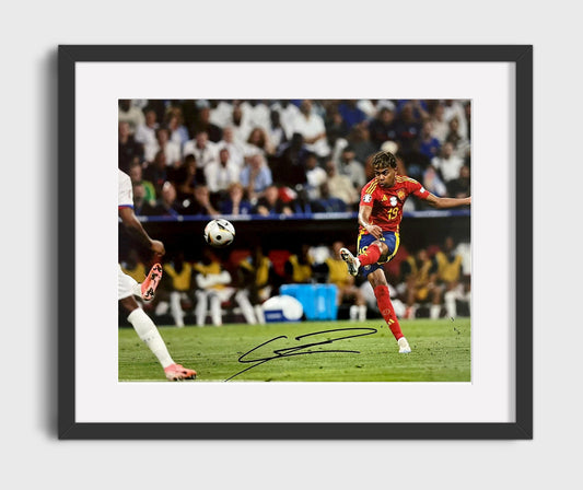 Lamine Yamal Spain Power Strike Shot Soccer Print 16x20 Gallery Framed Artwork wall art print – soccer decor