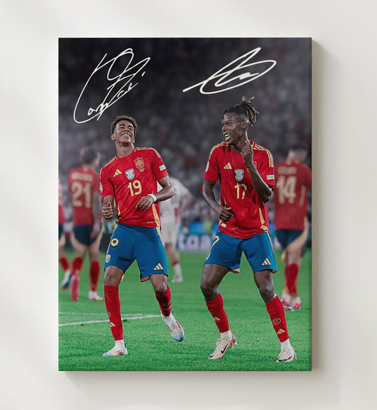 Lamine Yamal and Nico Williams Spain Rising Stars Celebration - Canvas soccer wall art