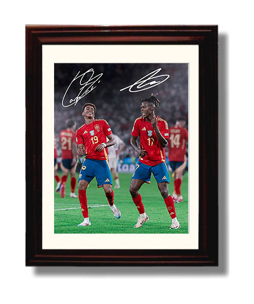 Lamine Yamal and Nico Williams Spain Rising Stars Celebration Spotlight Soccer 8x10 Beveled Frame soccer wall art print – Soccer Prints decor