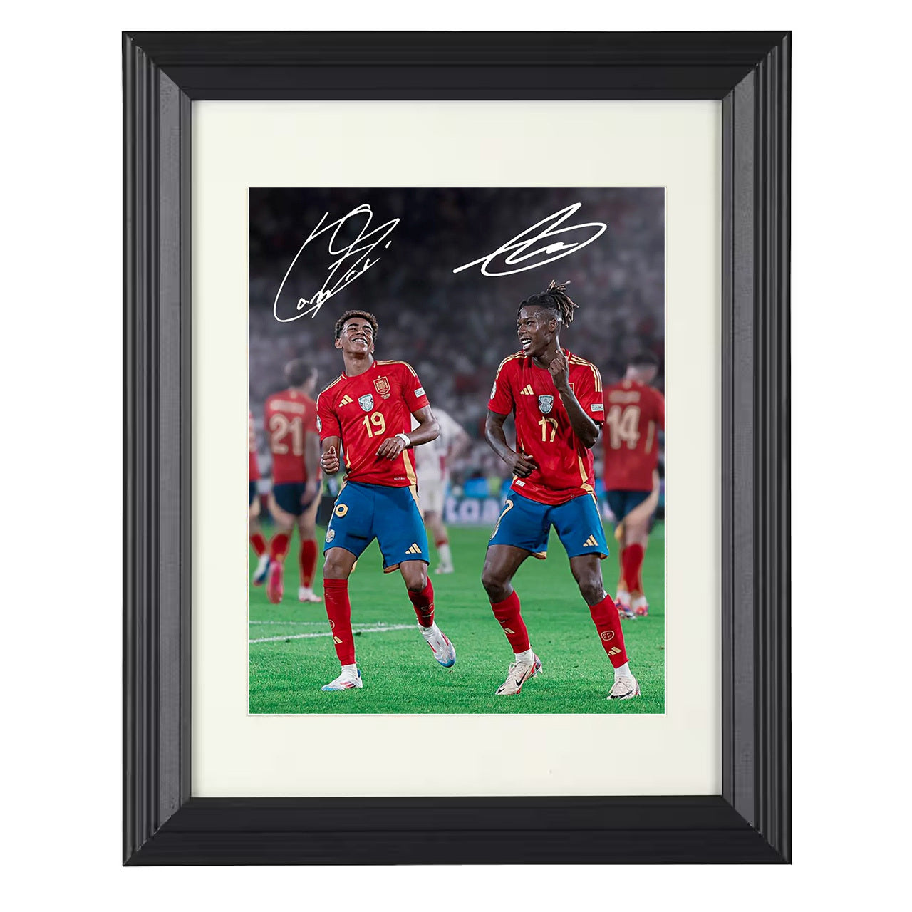 Lamine Yamal and Nico Williams – Spain Rising Stars 8x10 matted black framed soccer wall art