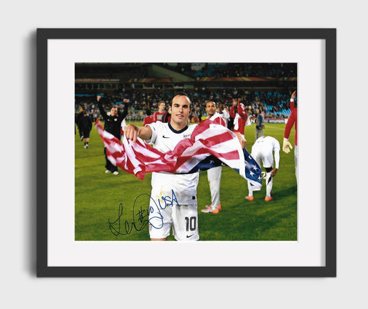 Landon Donovan USA Flag Celebration Victory Soccer Print 16x20 Gallery Framed Artwork wall art print – soccer decor