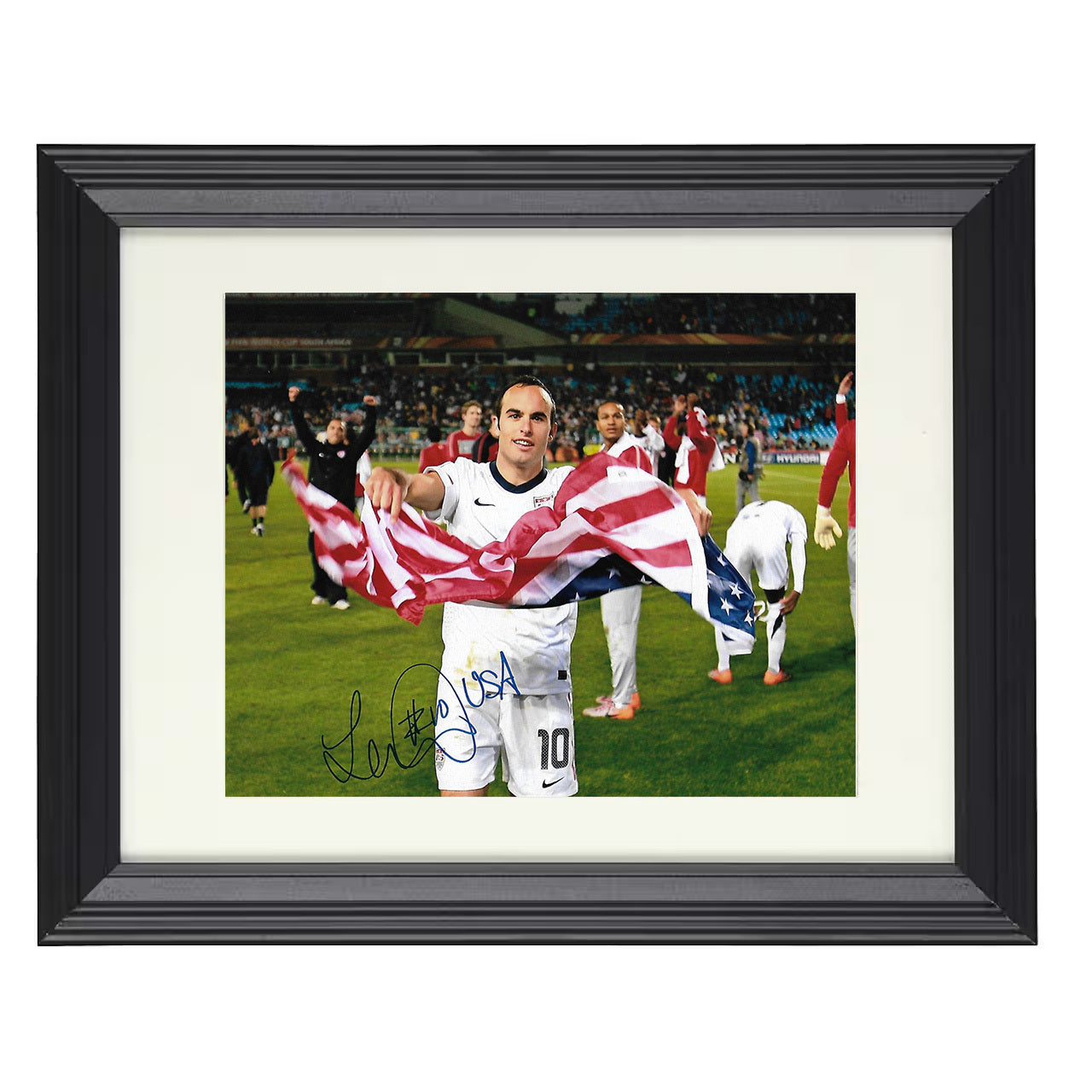 Landon Donovan – USA Flag Celebration Victory 8x10 matted black framed soccer wall art